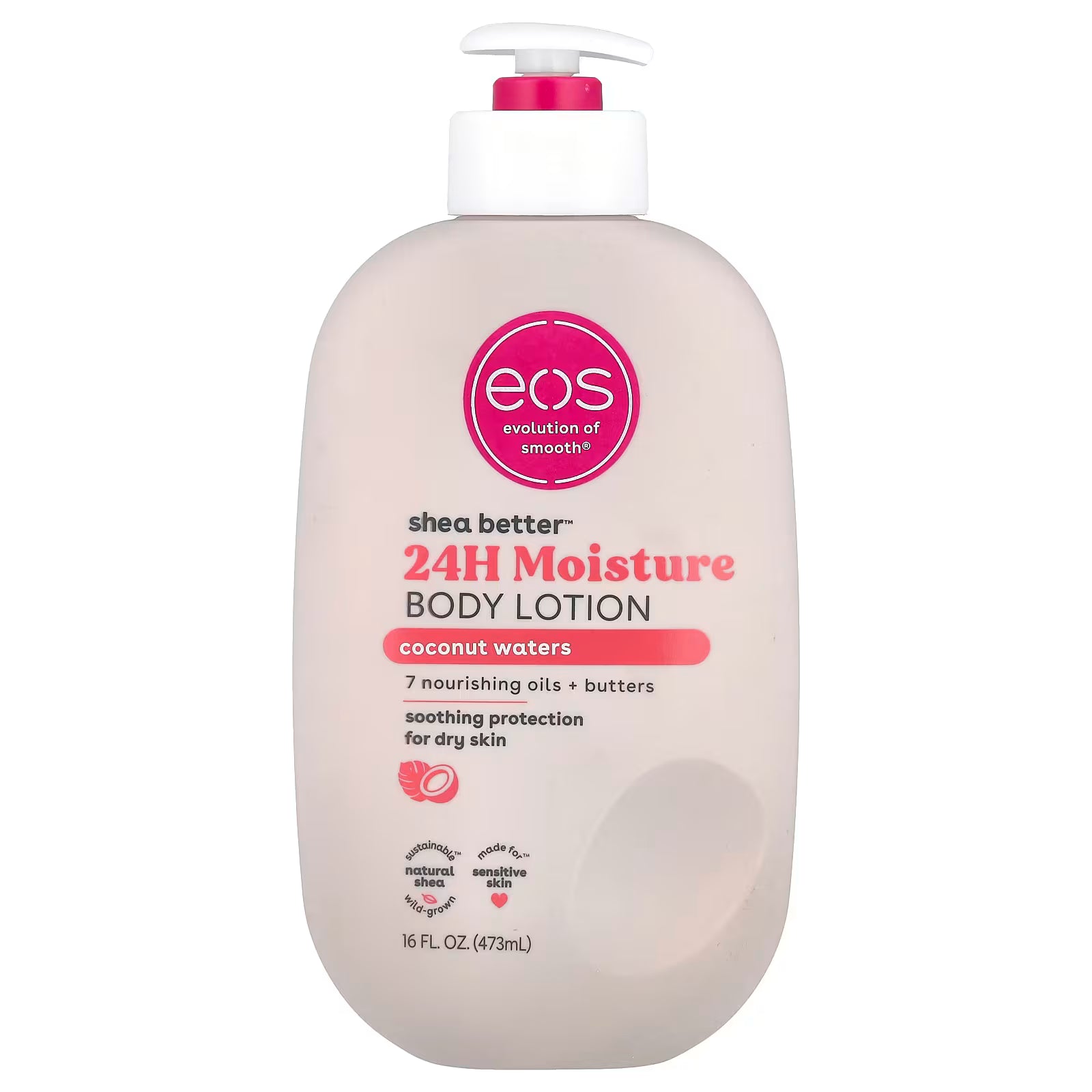 EOS, SHEA BETTER™, LOCIÓN HUMECTANTE PARA EL CUERPO 24 HORAS, AGUAS DE COCO, 473 ML