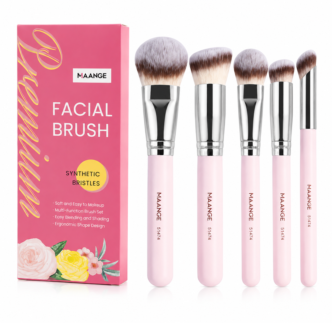 MAANGE FACIAL BRUSH – SYNTHETIC BRISTLES 5 PCS