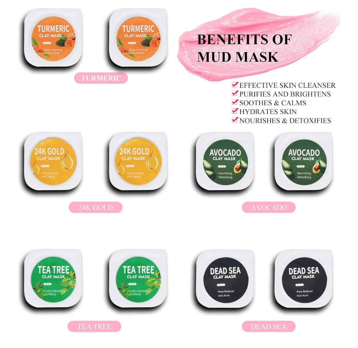 CLAY MASK – ROSE, AVOCADO, DEAD SEA, EGGPLANT & GREEN TEA